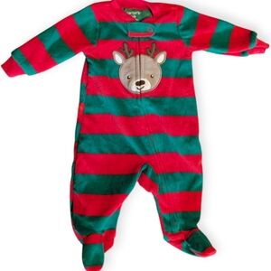 Carter's Red and Green Striped Footie‎ with Reindeer
